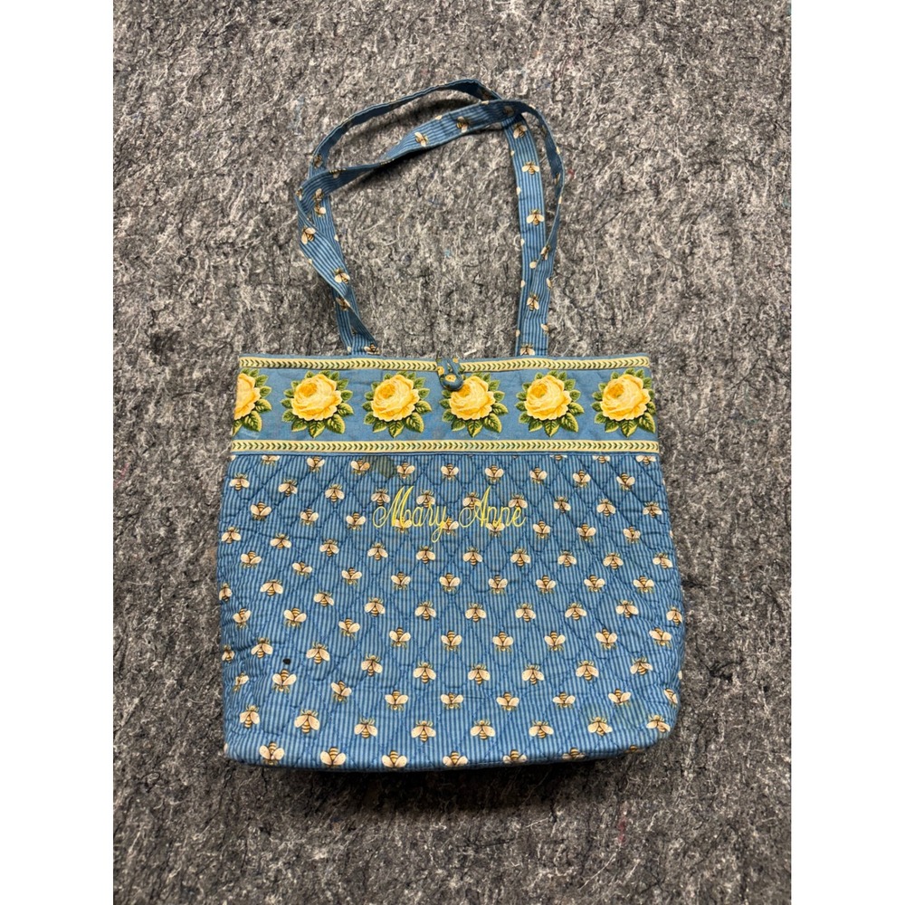 Vera Bradley Quilted Cotton Tote Bag Blue Yellow‎ Bee Rose Floral Mary Anne